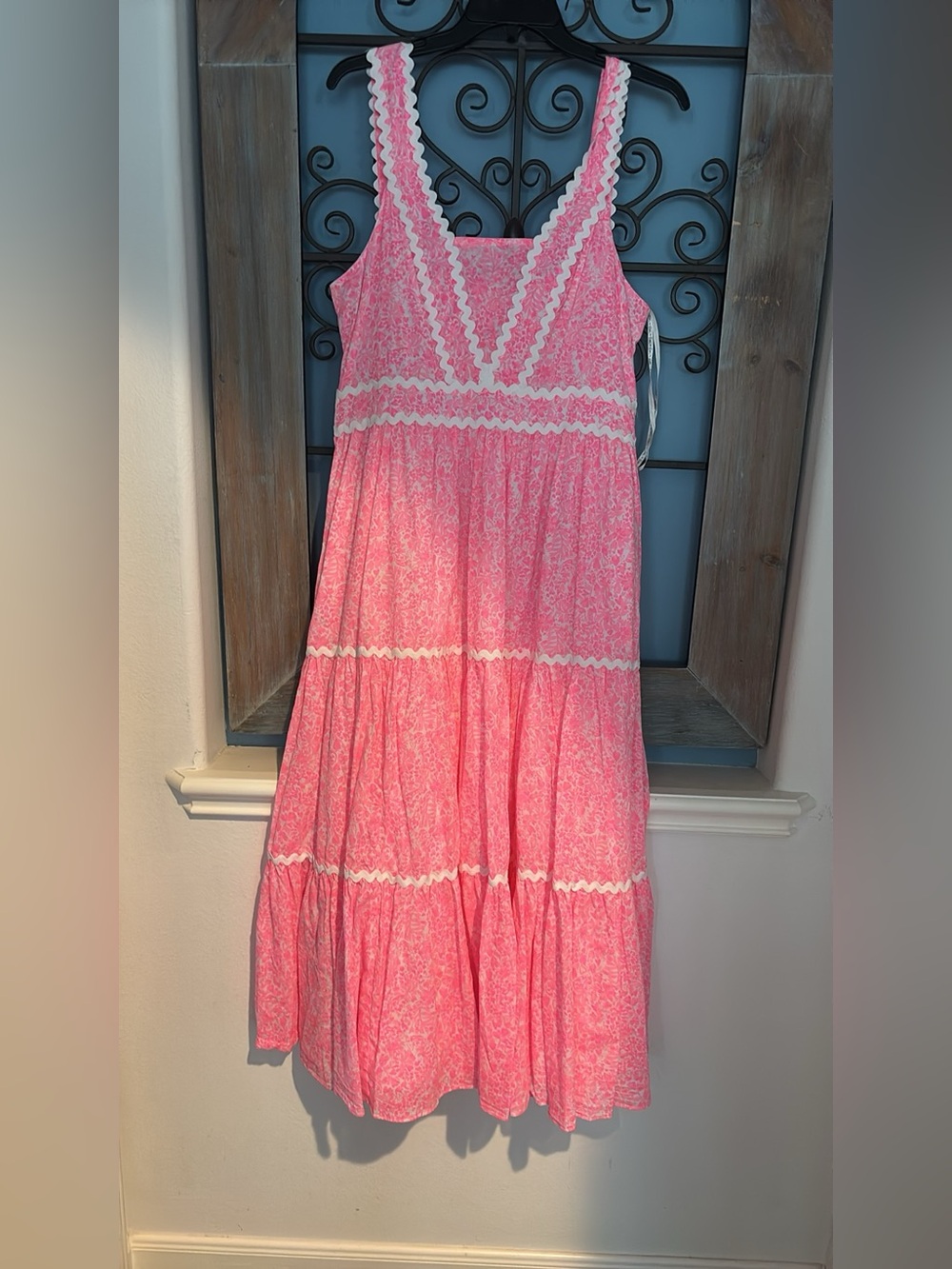 Lily Pulitzer Pollie Pink Tiered Summer Dress with Lace Trim GUC